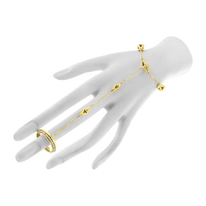 Elegant 14k Yellow Gold Bracelet Hand Chain with Cttw Diamond Ring