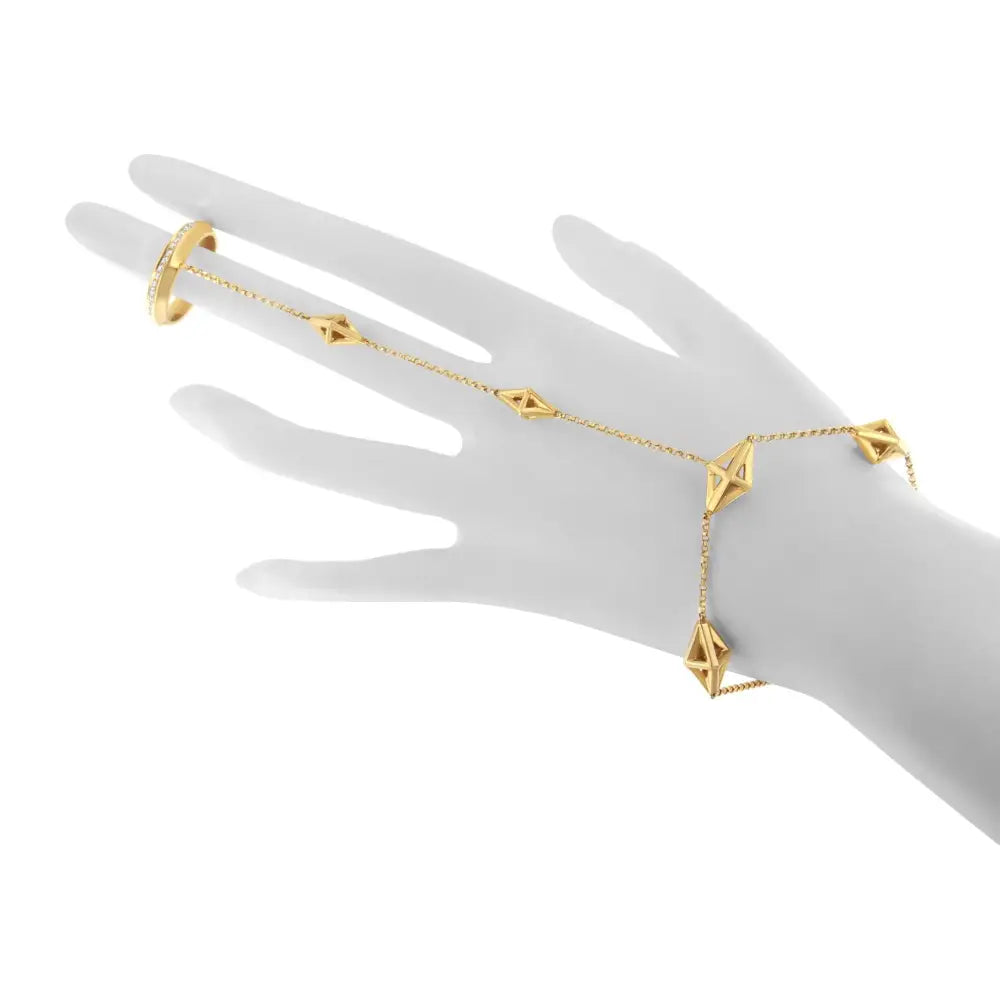 Elegant 14k Yellow Gold Bracelet Hand Chain with Cttw Diamond Ring