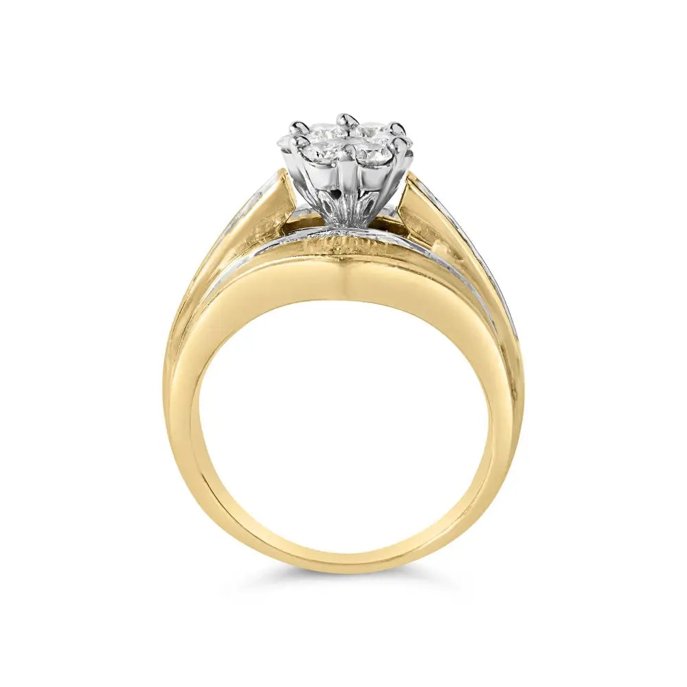 Elegant 14k Yellow Gold Channel Set Chevron Cttw Diamond Cluster Ring