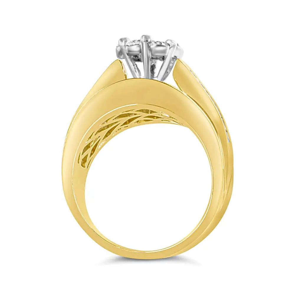 Elegant 14k Yellow Gold Channel Set Chevron Cttw Diamond Cluster Ring