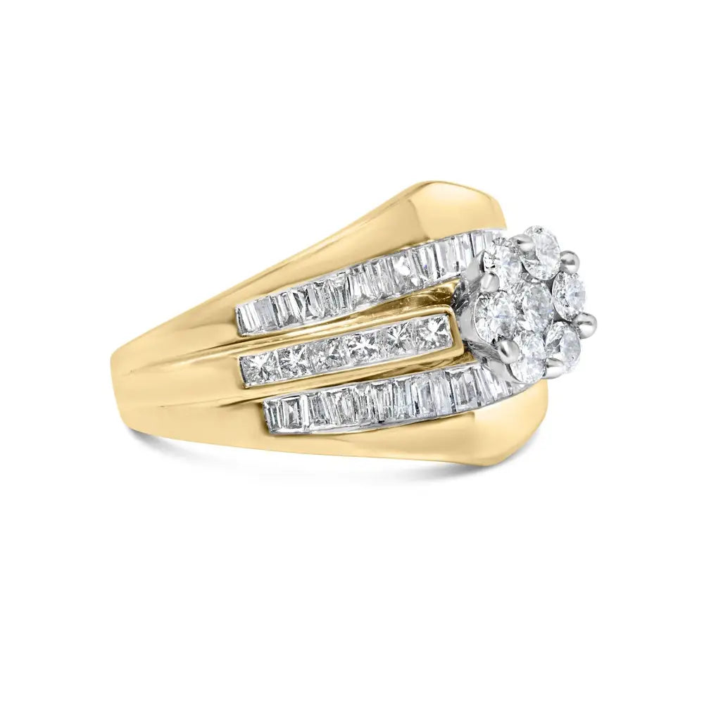 Elegant 14k Yellow Gold Channel Set Chevron Cttw Diamond Cluster Ring