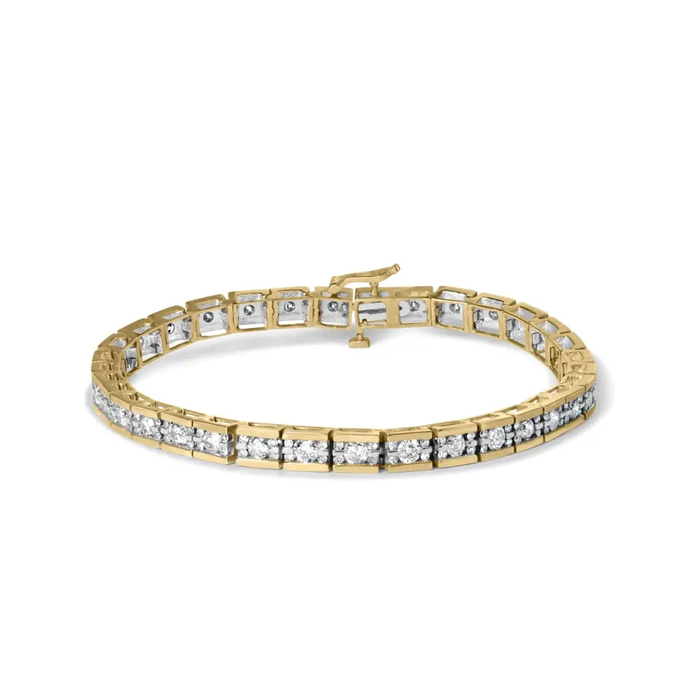 Elegant 14k Yellow Gold Channel Set Diamond Tennis Bracelet with 4.00 Cttw