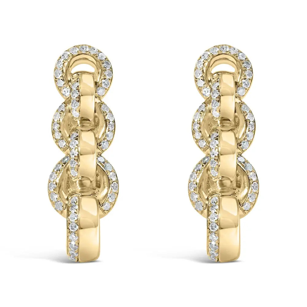 Elegant 14k Yellow Gold Cttw Diamond Chain Link Drop Earrings