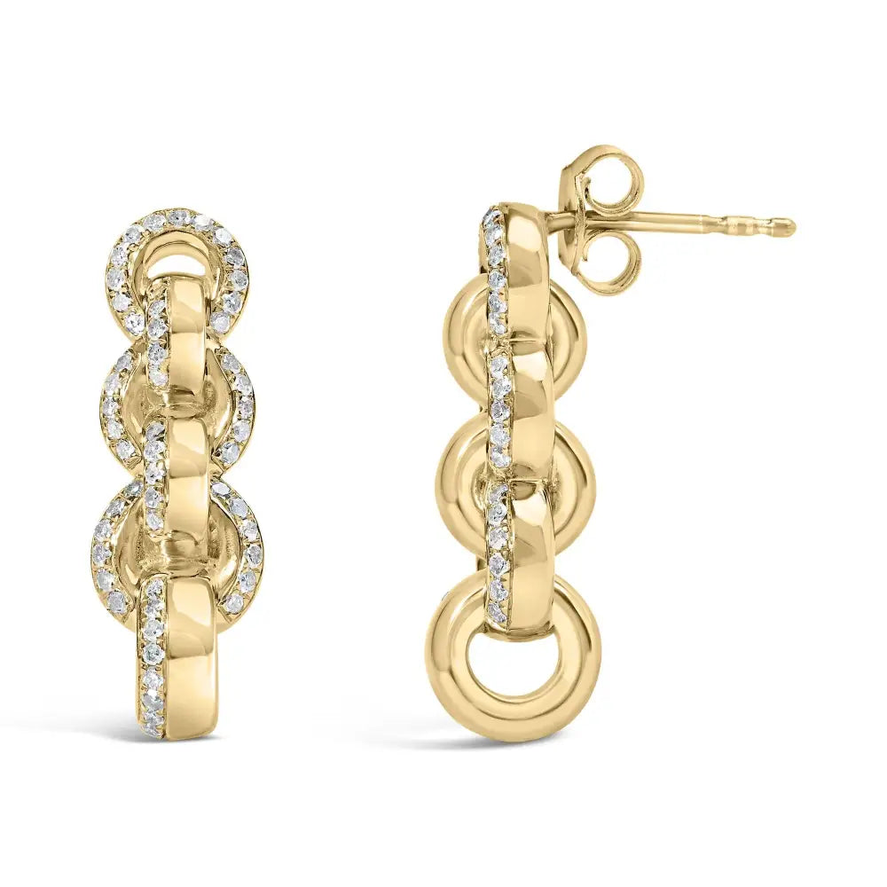 Elegant 14k Yellow Gold Cttw Diamond Chain Link Drop Earrings