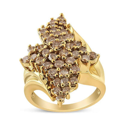 Elegant 14k Yellow Gold Cttw Diamond Cluster Ring in Champagne Color