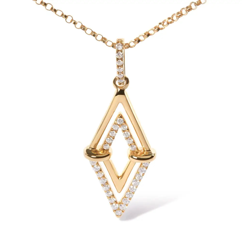 Elegant 14k Yellow Gold Cttw Diamond Double Triangle Geometric Necklace