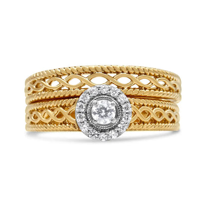 Elegant 14k Yellow Gold Cttw Diamond Halo Wedding Band Set