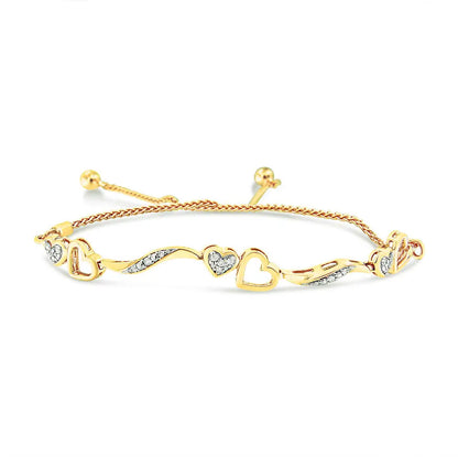 Elegant 14k Yellow Gold Cttw Diamond Wave Bolo Bracelet - Yellow