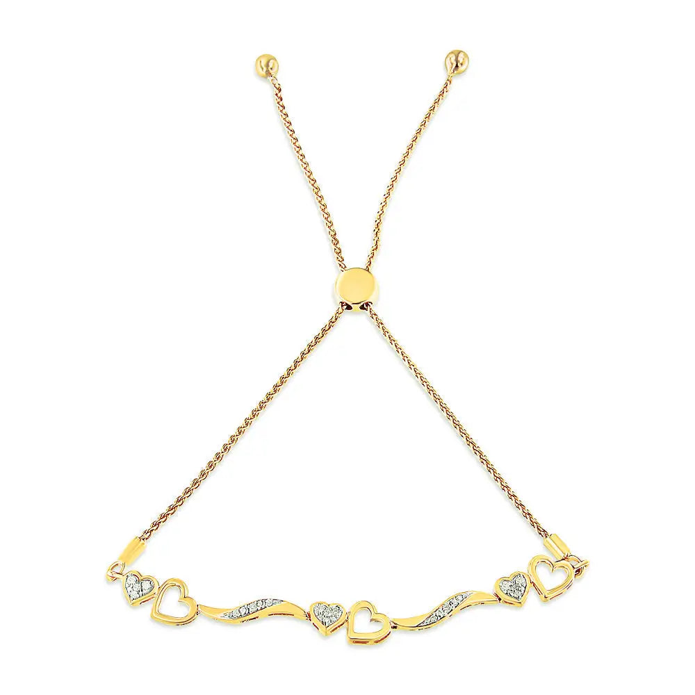 Elegant 14k Yellow Gold Cttw Diamond Wave Bolo Bracelet - Yellow