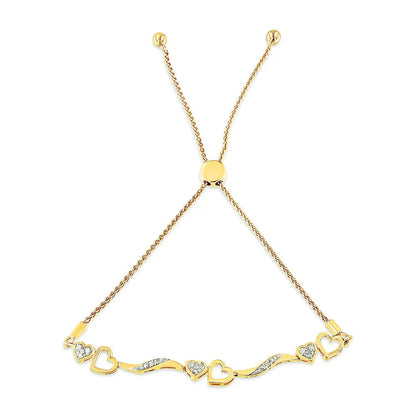 Elegant 14k Yellow Gold Cttw Diamond Wave Bolo Bracelet - Yellow