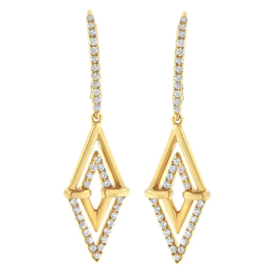 Elegant 14k Yellow Gold Cttw Double Triangle Drop Dangle Diamond Earrings