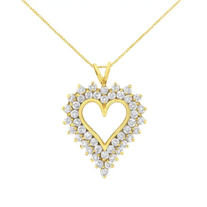 Elegant 14k Yellow Gold Diamond Heart Pendant with 4.0 Cttw Prong Set