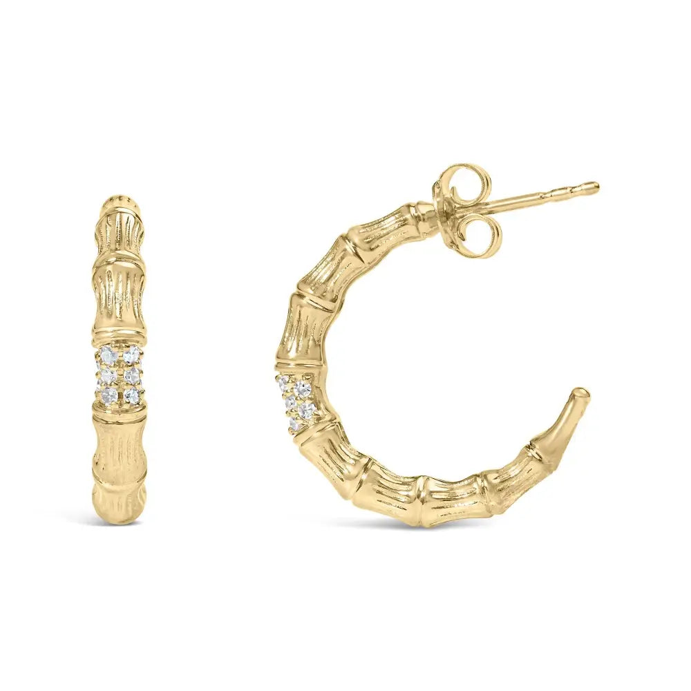 Elegant 14k Yellow Gold Hammered j Hoop Earrings with Cttw Sparkle