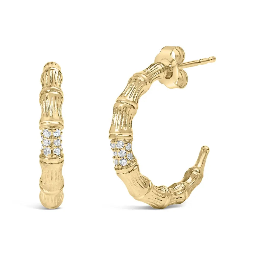 Elegant 14k Yellow Gold Hammered j Hoop Earrings with Cttw Sparkle