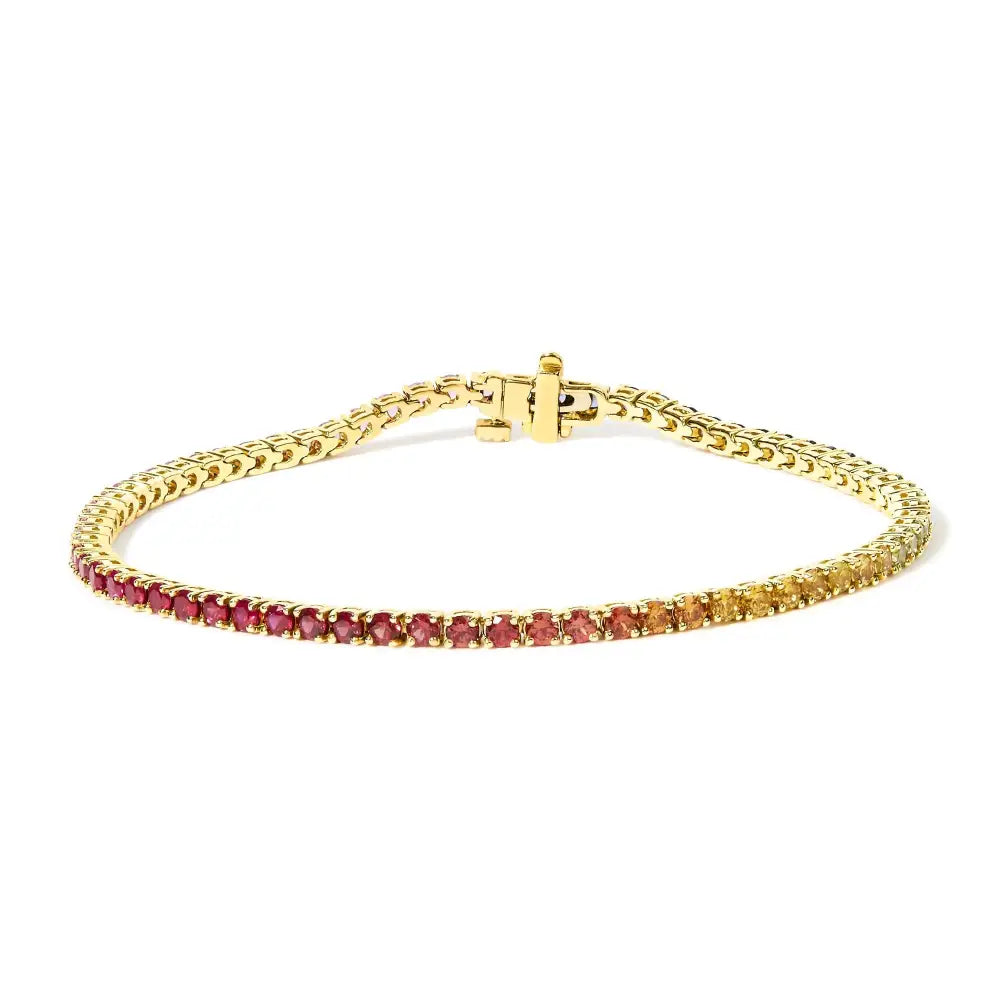 Elegant 14k Yellow Gold Natural Rainbow Gemstone Tennis Bracelet