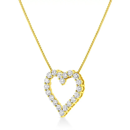 Elegant 14k Yellow Gold Open Heart Pendant Necklace with Round Cut Diamond