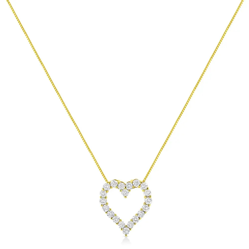 Elegant 14k Yellow Gold Open Heart Pendant Necklace with Round Cut Diamond