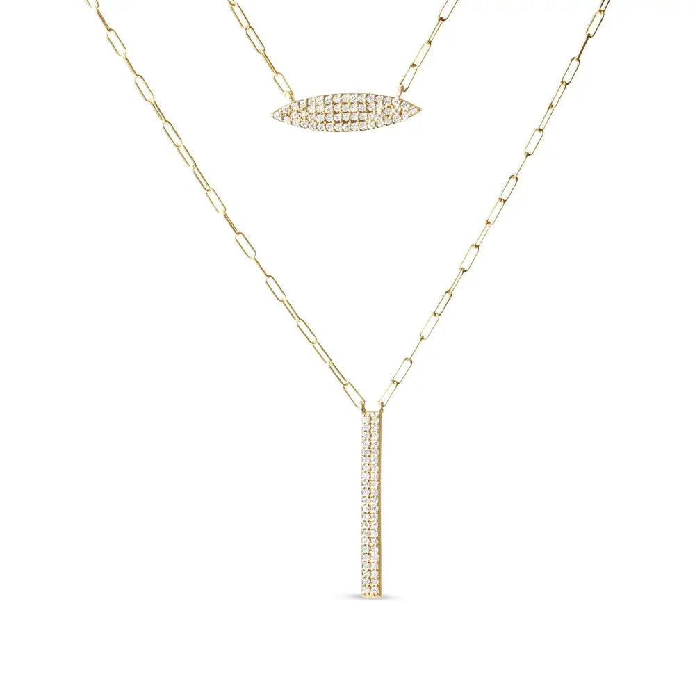 Elegant 14k Yellow Gold Paper Clip Link Cttw Two-strand Marquise Necklace