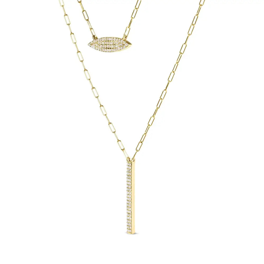 Elegant 14k Yellow Gold Paper Clip Link Cttw Two-strand Marquise Necklace