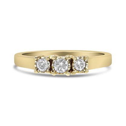 Elegant 14k Yellow Gold Plated 3 Stone Illusion Plate Ring with Cttw Diamond