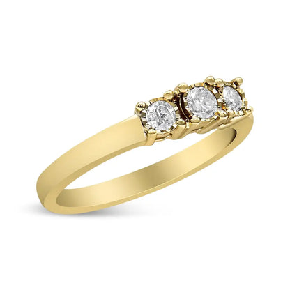 Elegant 14k Yellow Gold Plated 3 Stone Illusion Plate Ring with Cttw Diamond