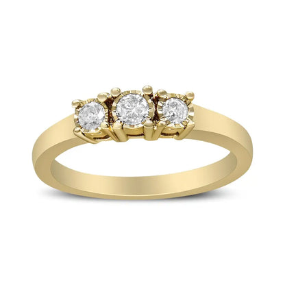 Elegant 14k Yellow Gold Plated 3 Stone Illusion Plate Ring with Cttw Diamond