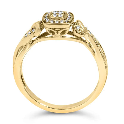 Elegant 14k Yellow Gold Plated Composite Halo Engagement Ring