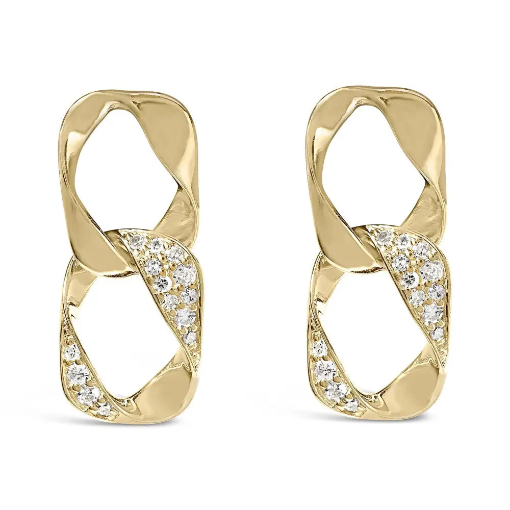 Elegant 14k Yellow Gold Plated Sterling Silver Open Link Diamond Earrings