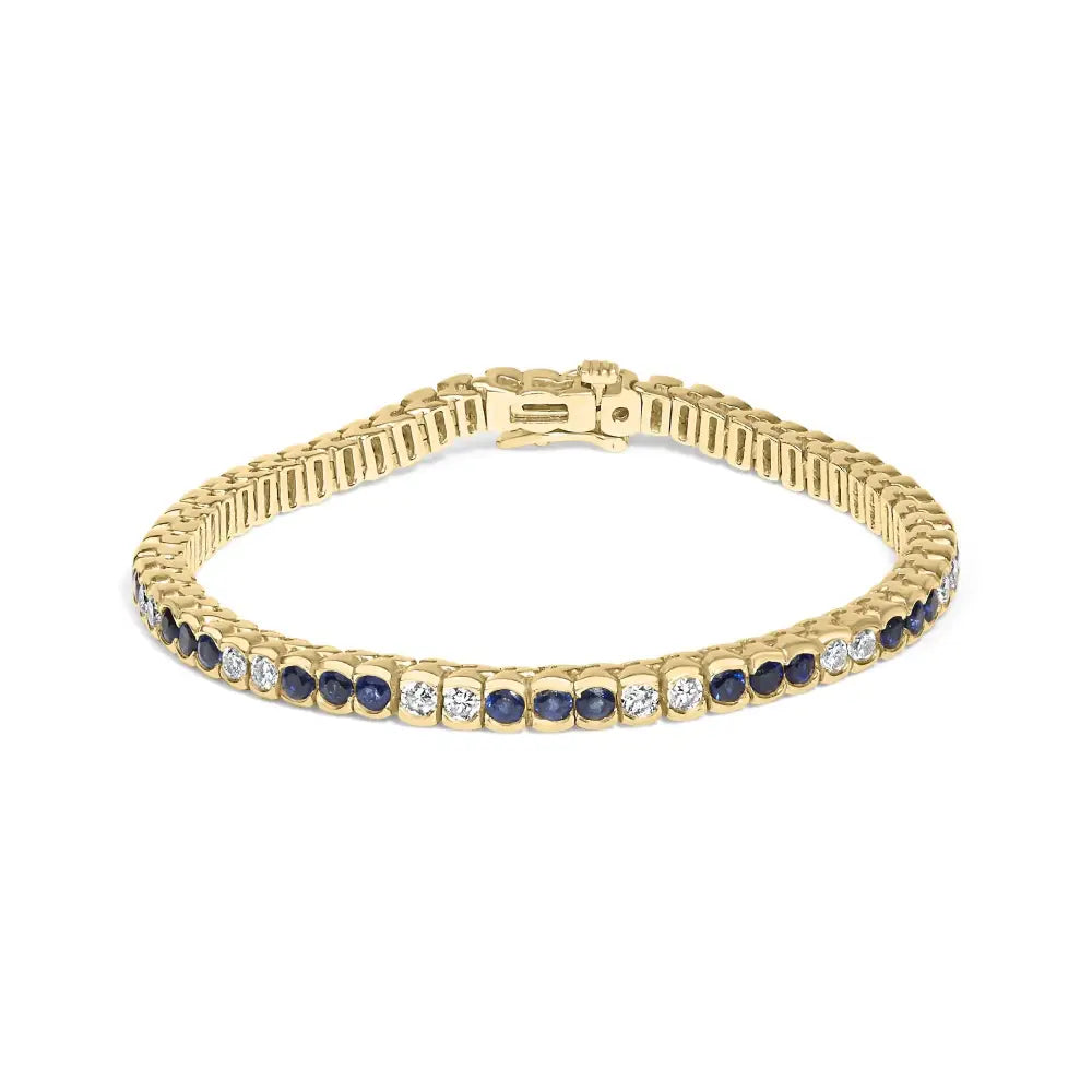 Elegant 14k Yellow Gold Tennis Bracelet with Cttw Blue Sapphire Bezel