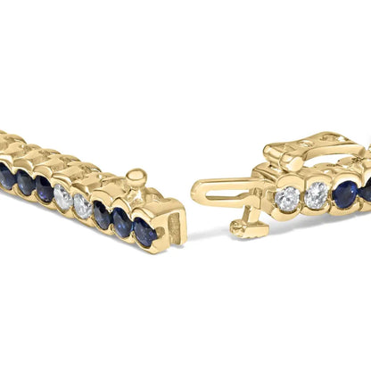 Elegant 14k Yellow Gold Tennis Bracelet with Cttw Blue Sapphire Bezel