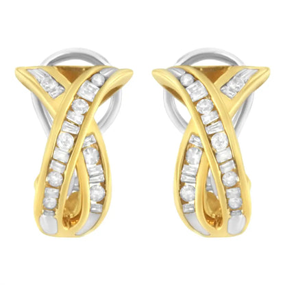 14k Yellow and White Gold 1/2 Tdw ?X’ Shape Diamond Hoop Earrings