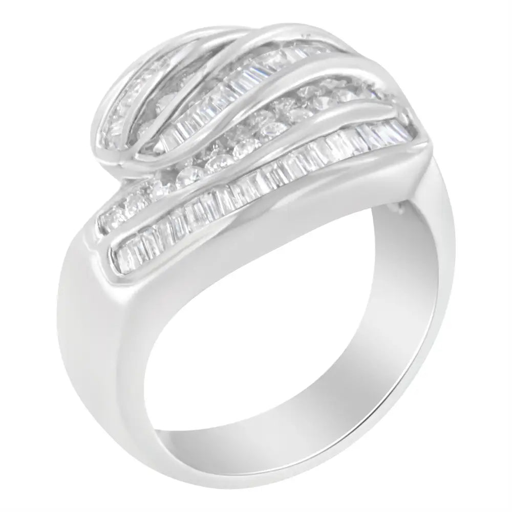 Elegant 14kt White Gold Diamond Bypass Band Ring with 1 Cttw Diamonds - 7