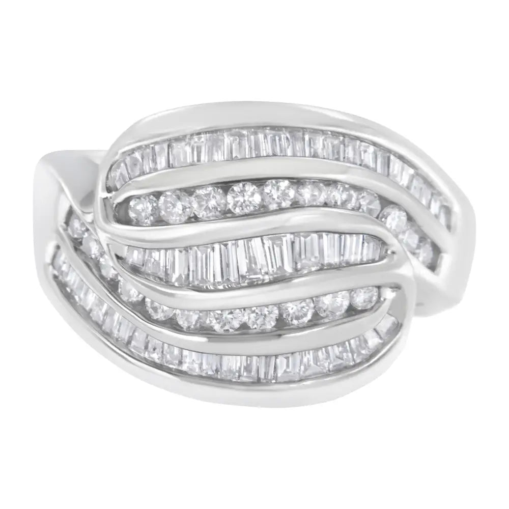 Elegant 14kt White Gold Diamond Bypass Band Ring with 1 Cttw Diamonds - 7