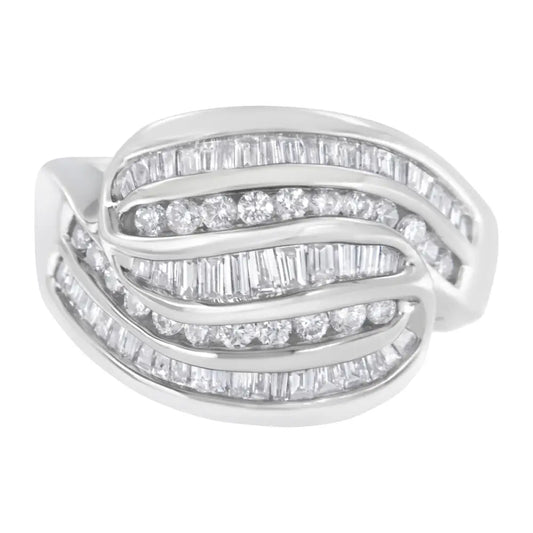 Elegant 14kt White Gold Diamond Bypass Band Ring with 1 Cttw Diamonds - 7