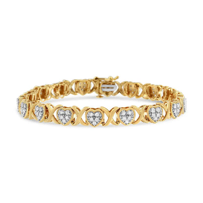 Elegant 14ky Yellow Gold Cttw Diamond Heart Bracelet 7.25 Inches