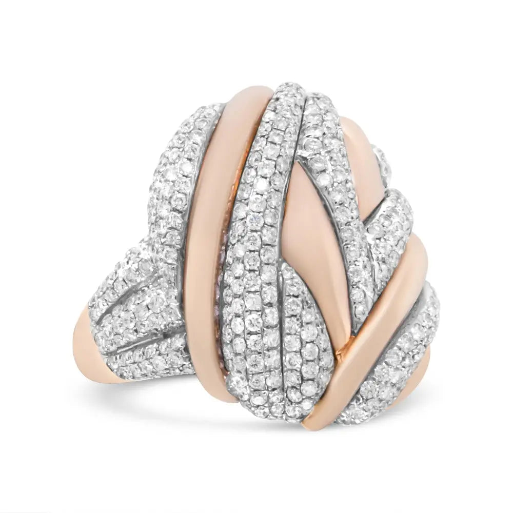 Elegant 18k Rose and White Gold Textured Dome Cocktail Ring