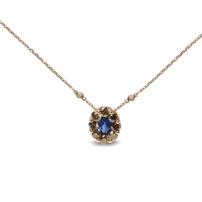 Elegant 18k Rose Gold Necklace with Brown Diamond Accent and Blue Sapphire