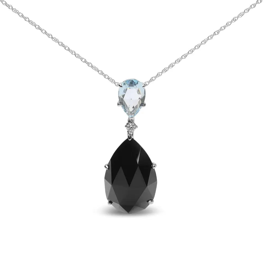 Elegant 18k White Gold Diamond Accent with Pear Cut Sky Blue Topaz Pendant