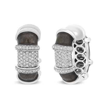 Elegant 18k White Gold Flash Plated Huggie Hoop Earrings with Diamonds