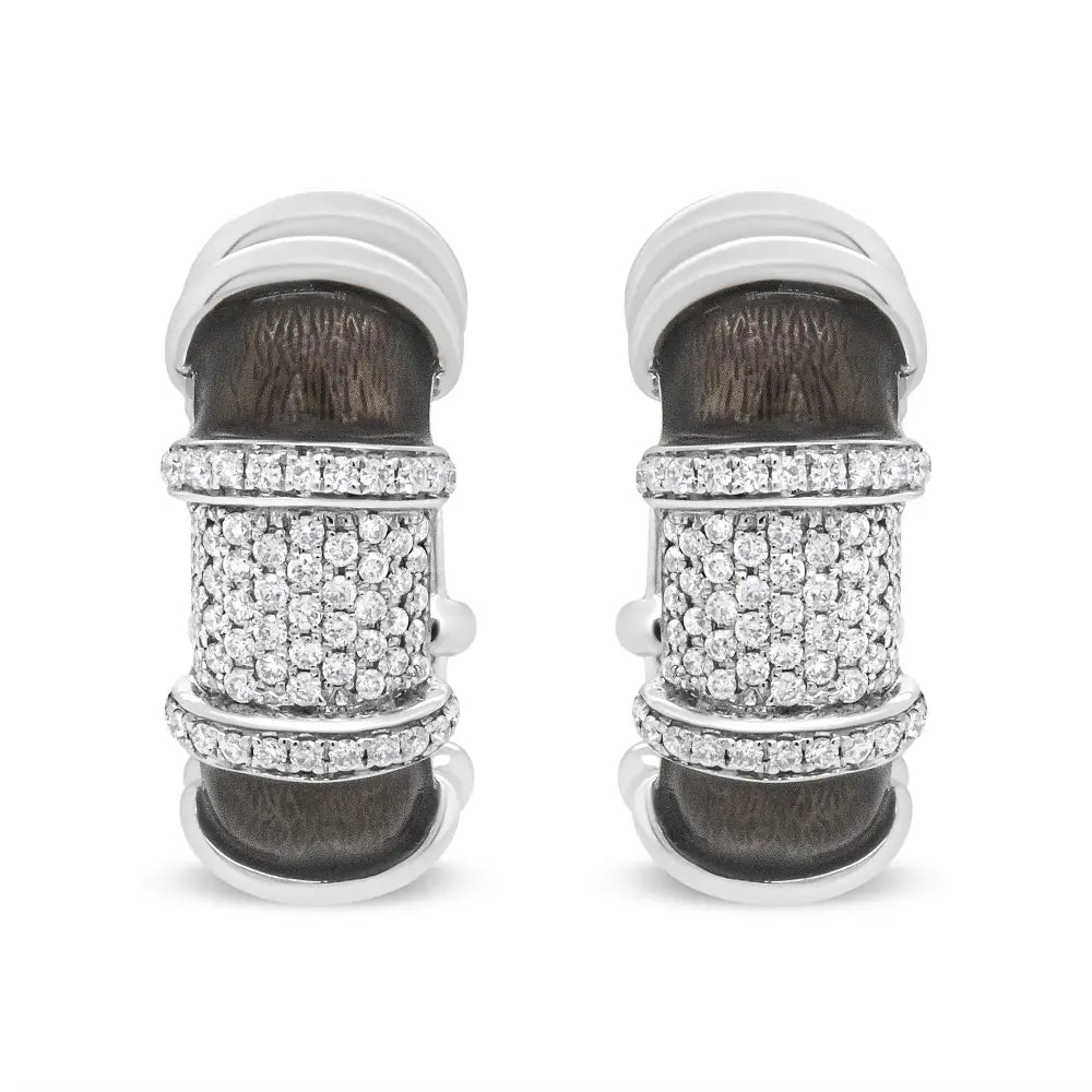 Elegant 18k White Gold Flash Plated Huggie Hoop Earrings with Diamonds