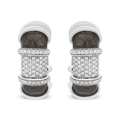 Elegant 18k White Gold Flash Plated Huggie Hoop Earrings with Diamonds