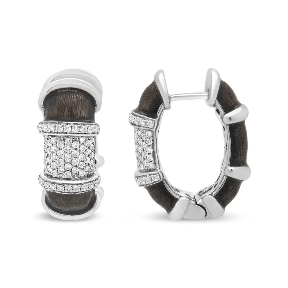 Elegant 18k White Gold Flash Plated Huggie Hoop Earrings with Diamonds