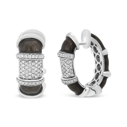 Elegant 18k White Gold Flash Plated Huggie Hoop Earrings with Diamonds