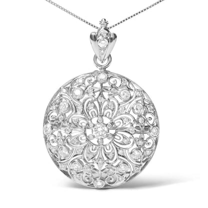 Elegant 18k White Gold Floral Filigree Brooch and Pendant Necklace - Brooches