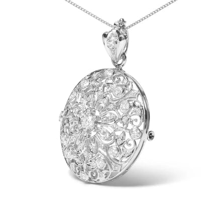 Elegant 18k White Gold Floral Filigree Brooch and Pendant Necklace - Brooches