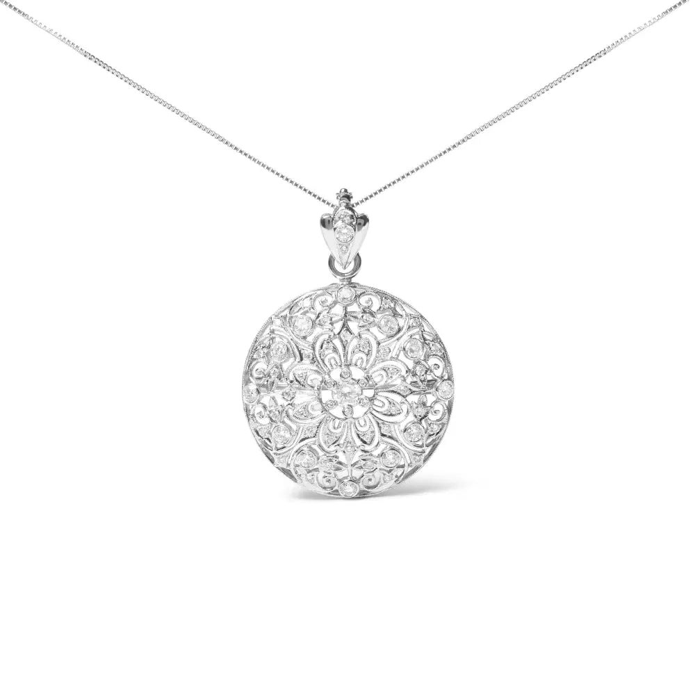 Elegant 18k White Gold Floral Filigree Brooch and Pendant Necklace - Brooches