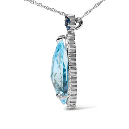 Elegant 18k White Gold Floral Teardrop Pendant with Sky Blue Topaz