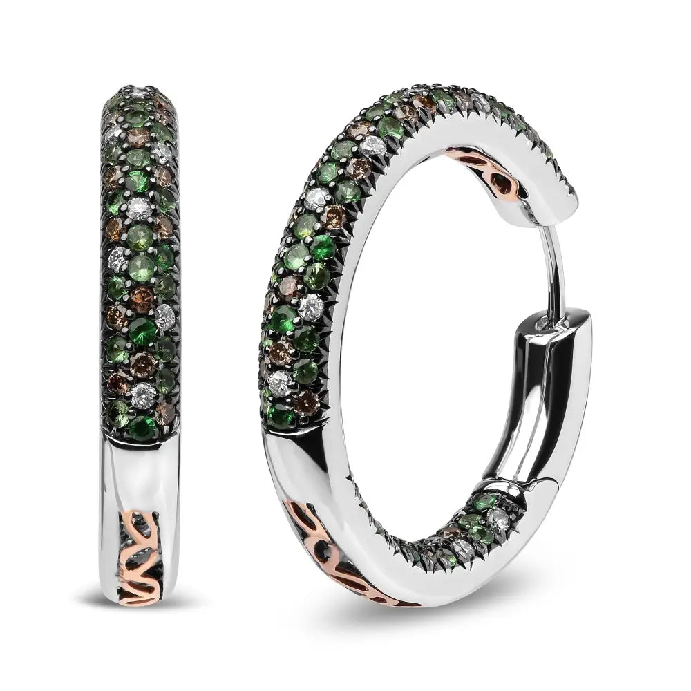 Elegant 18k White Gold Hoop Earrings with Green Tsavorite Gemstone