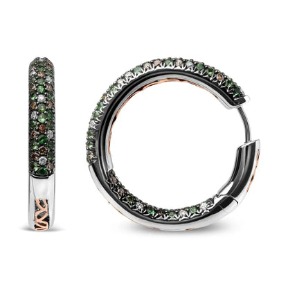 Elegant 18k White Gold Hoop Earrings with Green Tsavorite Gemstone