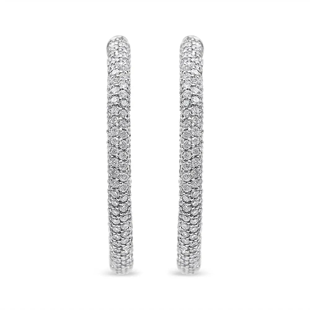 Elegant 18k White Gold Pave Set Diamond Semi Eternity Leverback Hoops